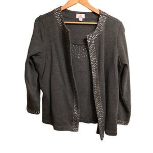 Quacker Factory Grey Studded Cardigan Size 1X